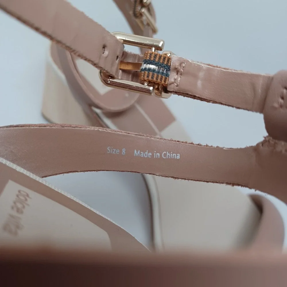 Dolce Vita Tan Wood‎ Block Heel Sandals Square Toe Ankle Strap Womens Size 8